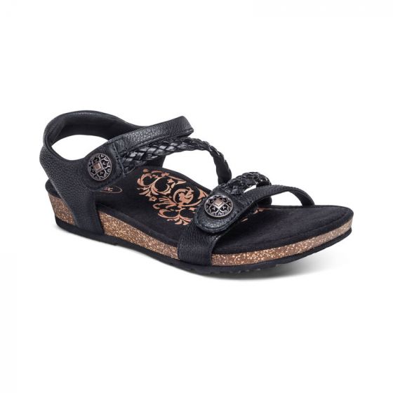 Jillian Braided Quarterstrap Sandal Black Main - Aetrex