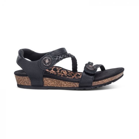 Jillian Braided Quarterstrap Sandal Black Side - Aetrex
