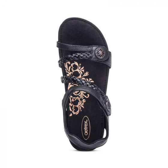Jillian Braided Quarterstrap Sandal Black Top - Aetrex