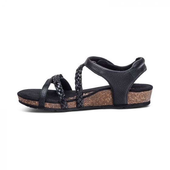 Jillian Braided Quarterstrap Sandal Black Side b - Aetrex